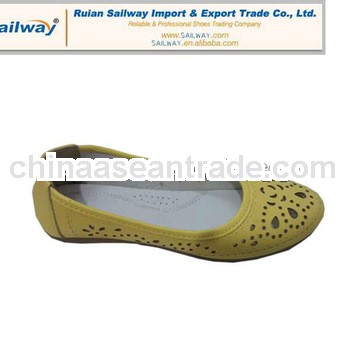 2014 Women Casual Flat Shoes Balrina Yellow PU Upper Flower Cut out PVC Sole Size 35 to 41