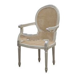 Silver and White Painted Chair with Rattan