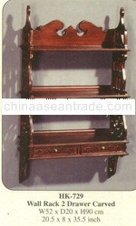 Wall Rack 2 Drawer Carved Mahogany Indoor Furniture.