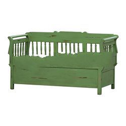 Antique Green Bench with Box