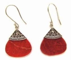 925 Sterling Silver Red-Sponge Coral Drop Earring