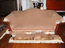 Camel Back Sofa Upholstered In Donegal Chenille