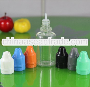 30ml PET e-juice bottles childproof cap and seal ring long thin tip