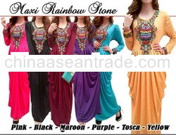 Peacock Colorful Embroidery Beaded Longer Muslim Dress with inner/1set/6pcs/6color