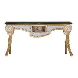 Console Table with Gold Carving and Marble on Top