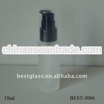 35ml frost glass bottle with black pump sprayer and clear plastic cap