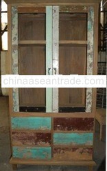 Reclaimed Teak Display Cabinet with 2 Doors & 6 Drawers