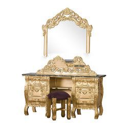 Gold Painted Carved Dressing Table with Stool
