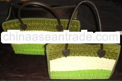 Eco friendly palm leaves hand bag sisik square green 1 set