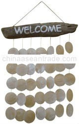 Driftwood sign with capiz chime