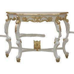 White Painted with Gold Trim Carved Console Table