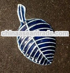 Ceramic Bead Big Leaf in Darker Blue