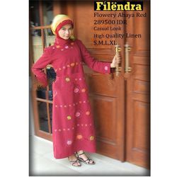 Flowery Abaya Red Clothing