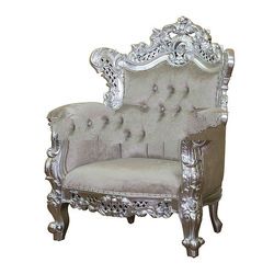 Silver Painted Heavy Carved Sofa 1 Seater