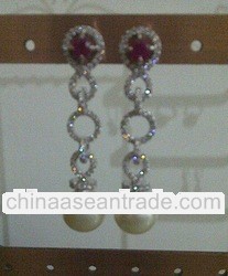 Likita Jewelery #21 - Pearl Earrings with White Gold 18 K and Ruby 0.5 K