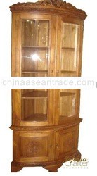 Teak Corner Cabinet Carving with Glass