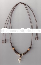 Adjustable Shark Tooth Necklace w. Wood Bead