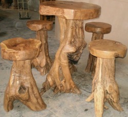 TEAK ROOT BAR and STOOLS