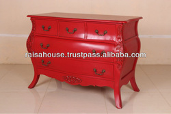 French Furniture - Bombay Chest 5 Drawers Red