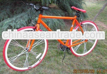 700C orange fixie gear bike