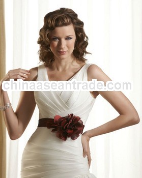 A Band with a Flower accent that Wraps and Ties Around the Bridal Waist Sash Belt for DIY Wedding Dr