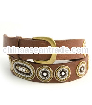 Beaded leather belt for lady