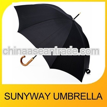 Black Stick Rain Umbrella Wooden Handle