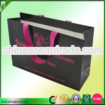 Black paper bag with silk ribbon for gift