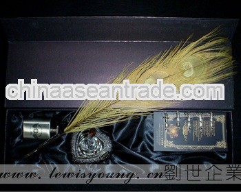 Brilliant Yellow Peocack Feather pen gift set
