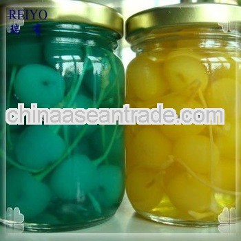 Canned cherries jars blue in syrup 850ml in China with stem 2013