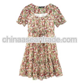 Charming Ruffled Floral Dress Red/Green