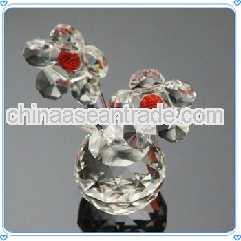 Chinese Red Heart K9 Crystal Rose Flowerpot Figurine For Halloween Decoration Favor