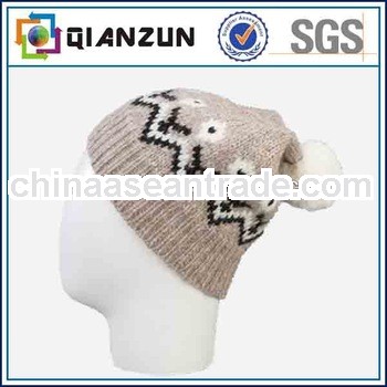 Custom Plain Pom Pom Jacquard Knitted Beanie Cap