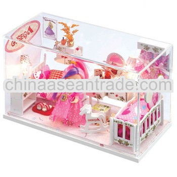 DIY wooden house, DIY princess room with sound control light, building block toys