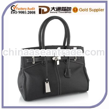 Designer Black Belted Padlock Leather Tote Bag