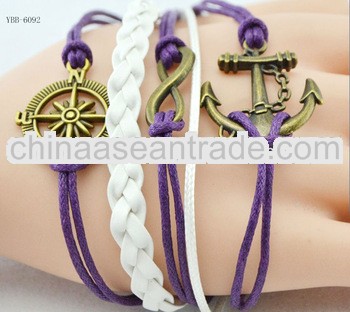 Dream Infinity Love Metal Bronze Anchor Sideways Bracelet Cheap Friendship Leather Bracelet