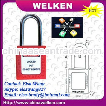 Eight Colors optional, ABS Plastic Material Body Steel Shackle Safety Keyed Red Padlock