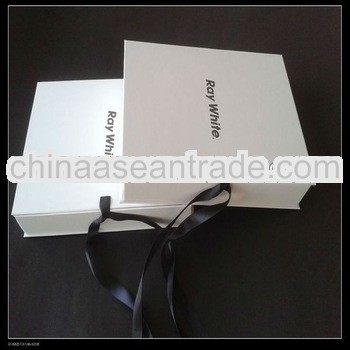 Elegant White Foldable Gift Boutique Box Black Ribbon