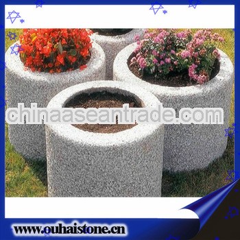 Embossed road side decoration granite stone cylinder flower pot