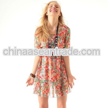 Fancy Floral Light Chiffon Dress Pink