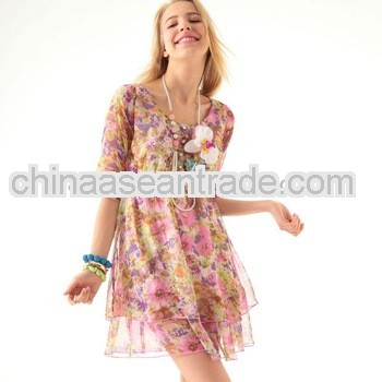 Fancy Floral Light Chiffon Dress Purple