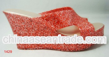 Fashion 2013 women PVC crystal wedge sandal / shoe