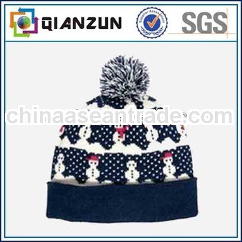 Fashion Jacquard Knitting Womens Winter Cap With Ball On Top