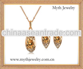 Fashion golden crystal water drop chain necklace bridal jewelry set(HL013)