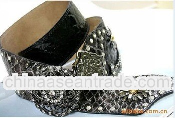 Fashion snake shape ladies wide beaded leather belt