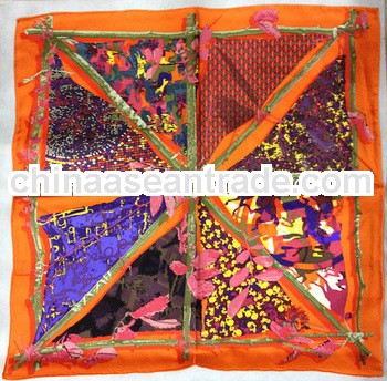 Fashion square printed twill silk handkerchief scarf