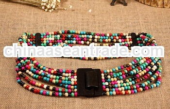 Fashion wood buckle beaded belt for dress