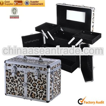 Fashional Beauty Leopard print Aluminium Cosmetic Makeup Case Drawers