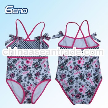 Flower printing one piece swimsuit for kids