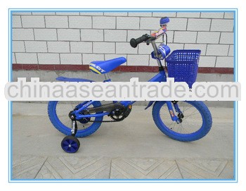 Full blue color with bell plastic basket four wheel baby boy bmx cycle bike for sale cheap for 4-8 y